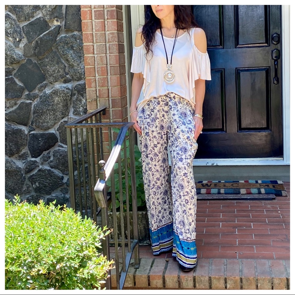 BOHO PRINT WIDE  LEG TIE FRONT PANTS - Picture 3 of 12